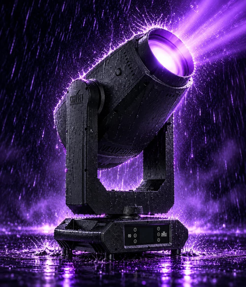Maverick Storm 1 Flex yağmur altında, sağdan görünüm, mor ışık