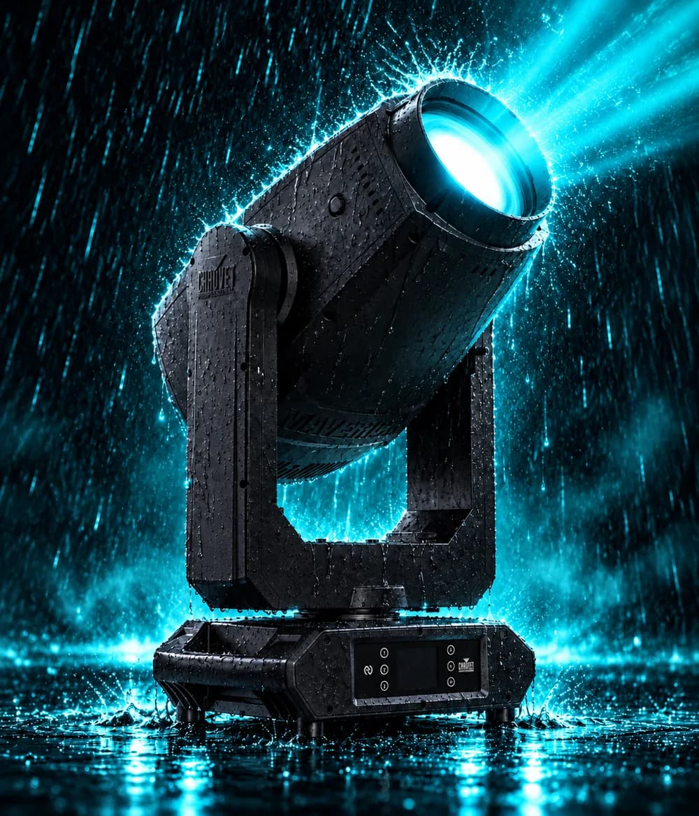 Maverick Storm 1 Flex yağmur altında, sağdan görünüm, turkuaz ışık