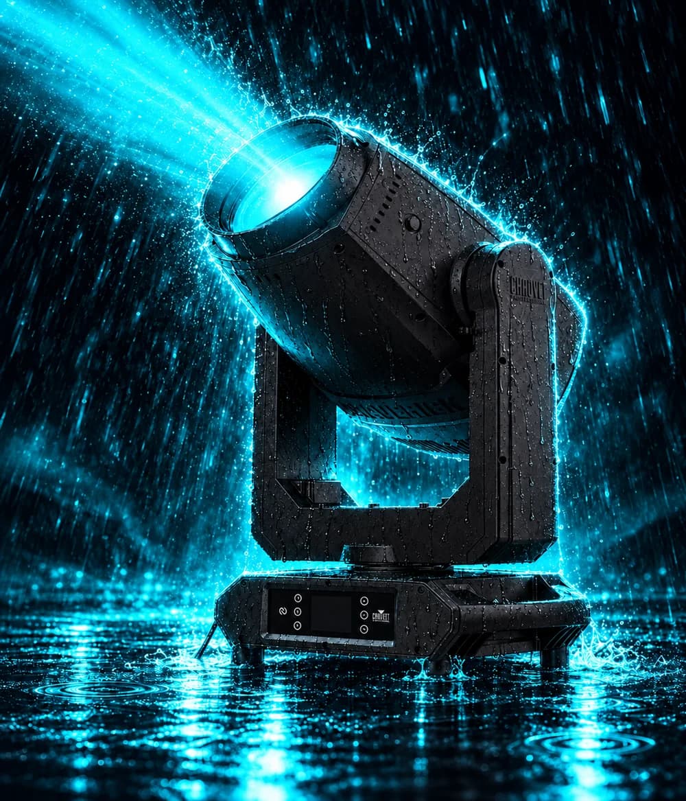 Maverick Storm 1 Flex yağmur altında, soldan görünüm, turkuaz ışık